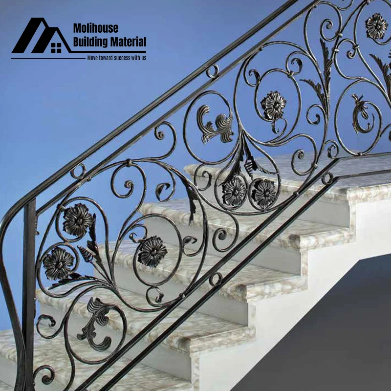 Customized Staircase Luxury Wrought Iron Railing Indoor Royal Staircase Brass Balustrade Metal Railing Handrail Stair