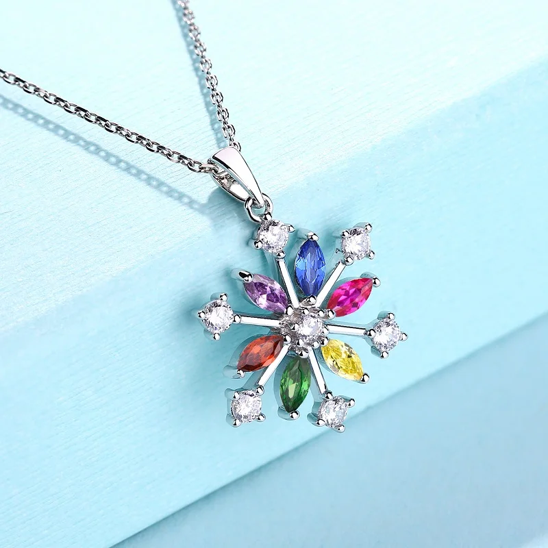 Fashion Zircon Crystal Snowflake women jewelry cz snowflake charm birthstone pendant necklace
