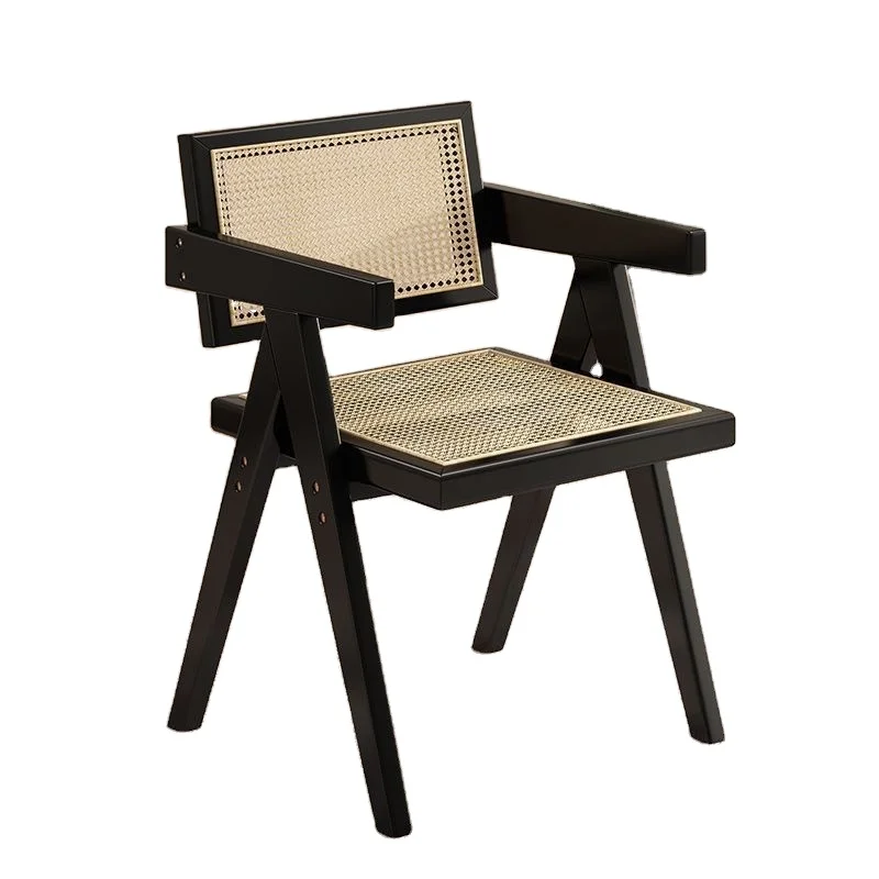 retro cane chair solid wood armchair household dining table chair simple courtyard backrest cane chair for living room custom