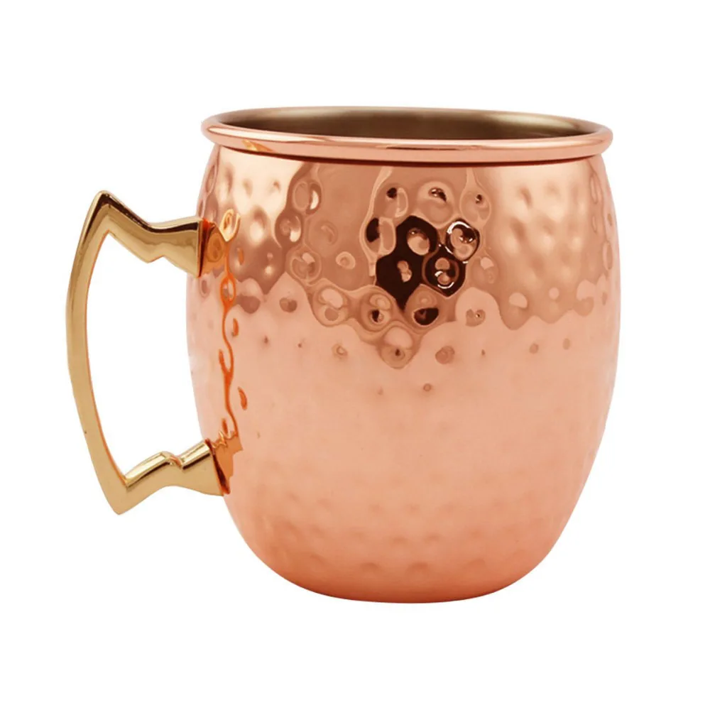 
Ready to ship 500ml 304 stainless steel copper rose gold plating Handgrip hammered Russian moscow mule mugs 