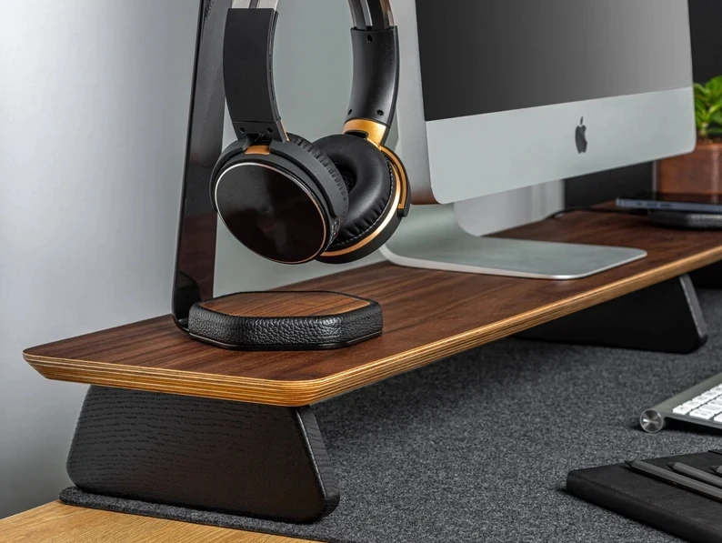 Solid Wood Laptop Stand Showcase Desk Shelf Dual Monitor Stand Wooden Desk Shelf