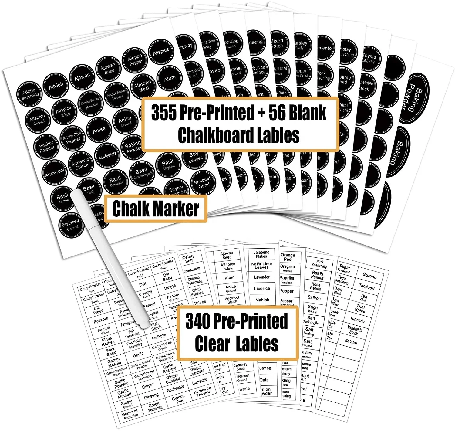 Preprinted Chalkboard Mason Container Bottle Spice Organization Storage spice jar sticker