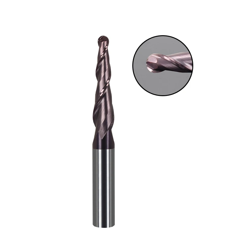 CNC Solid Carbide Micro Tapered Ball Nose End Mill 0.5mm with 2 Flute