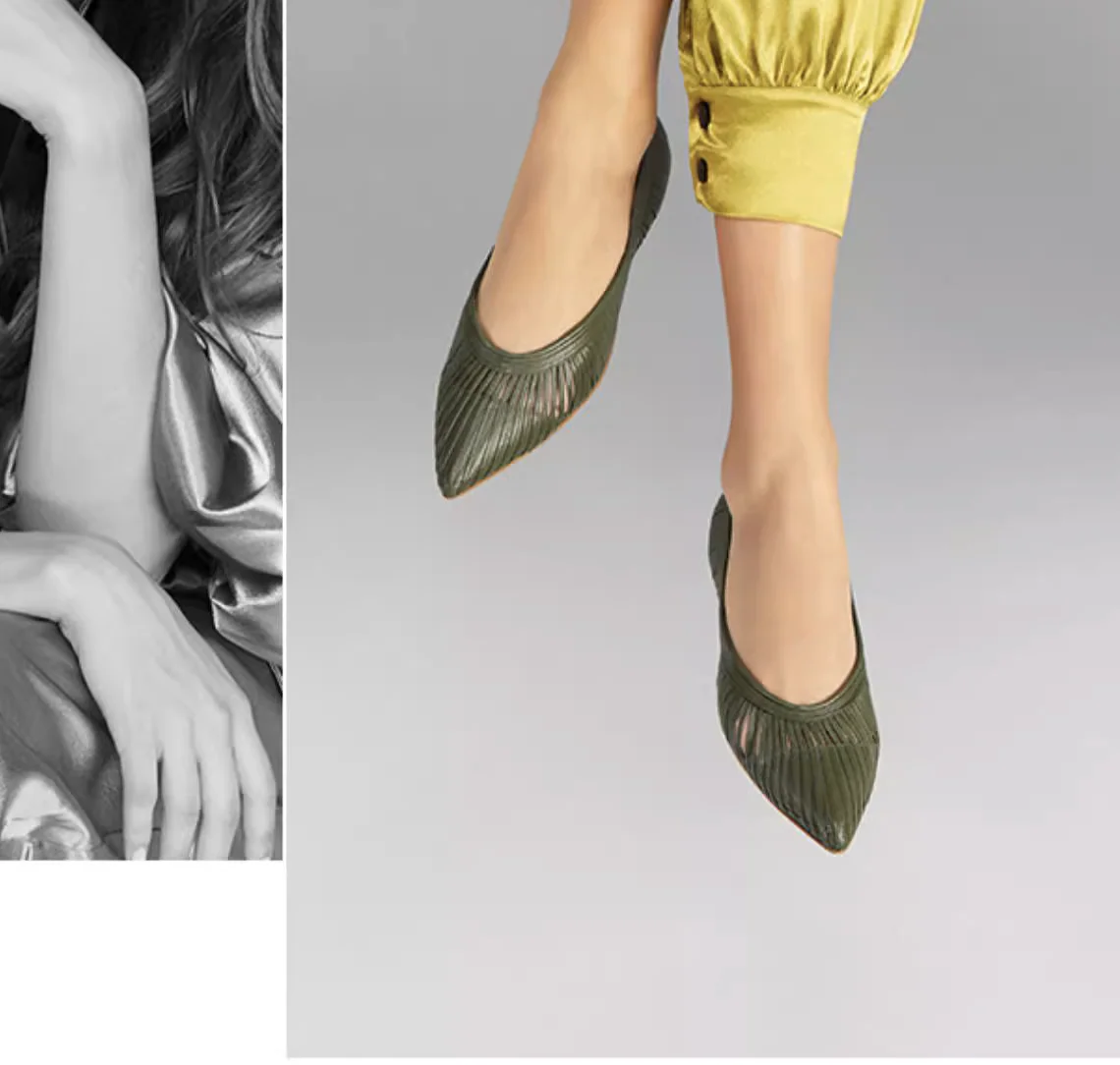 New custom handmade fashion Spain style pointed toe knitted soft leather flat pump shoes