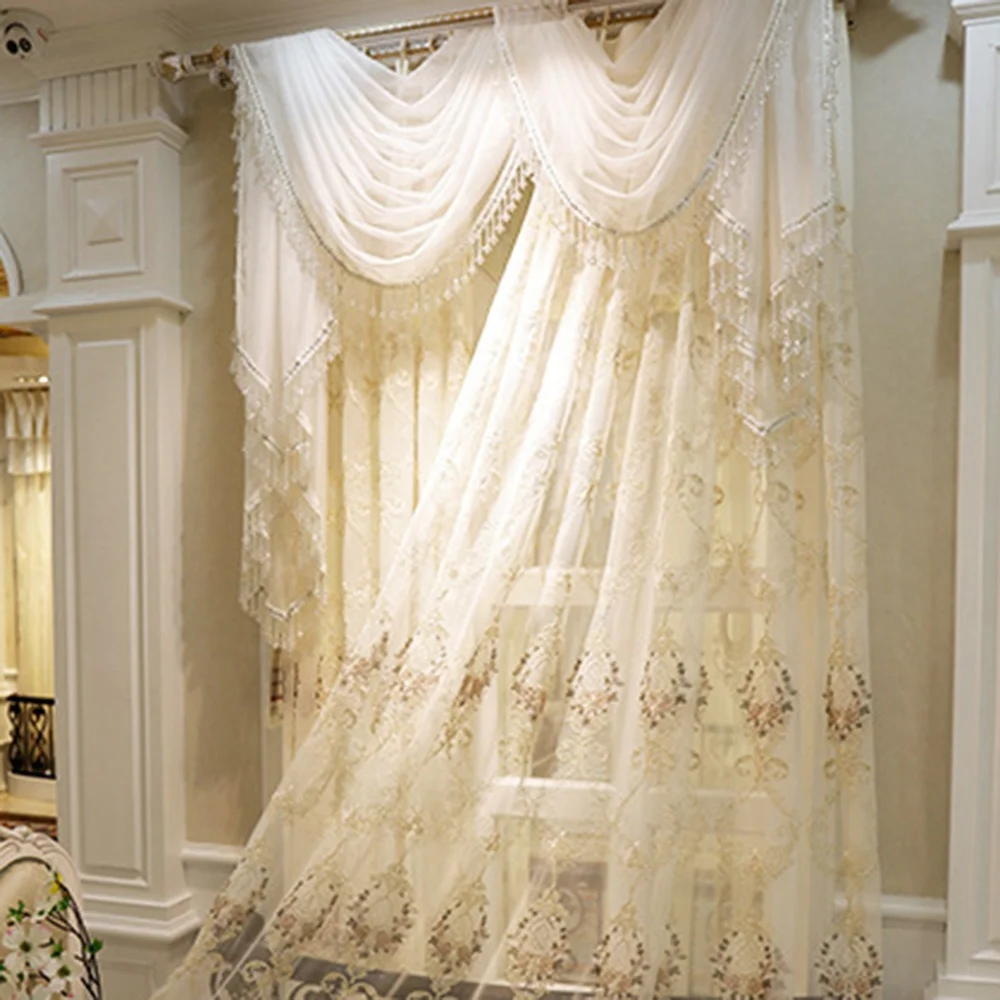 Macrame luxury white lace sheer window curtain set for villa wedding curtain