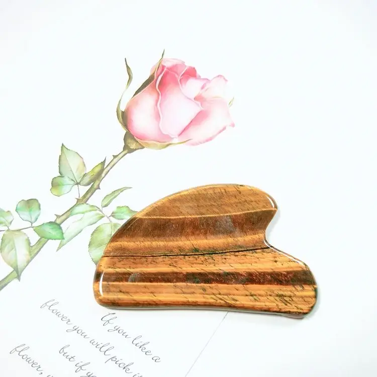 HY Gem Yellow Tiger Eye gua sha comb gua sha crystal heart body gua sha stone with box health and beauty