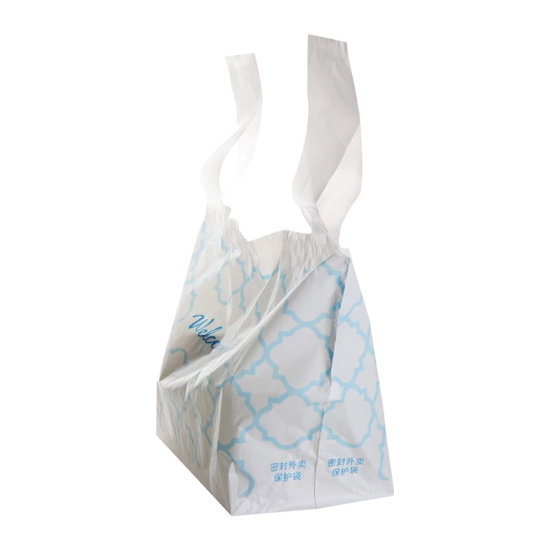 
Biodegradable plastic bags packaging takeaway diner food bag with handles 