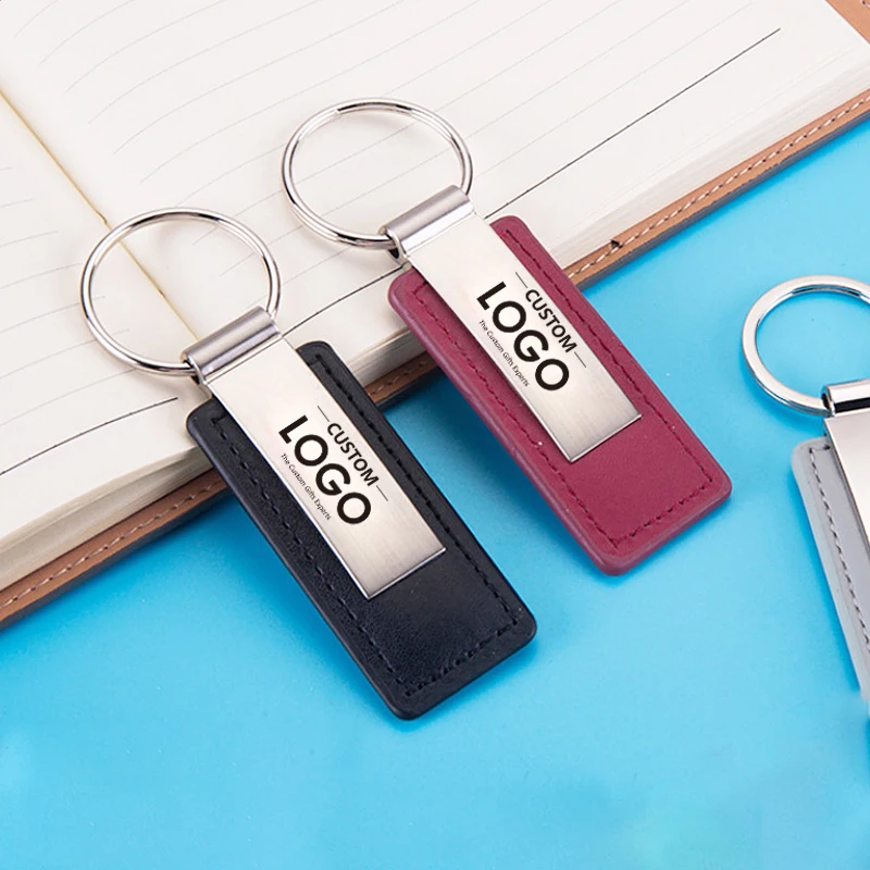 Personalized Design Engrave Name Letter Business Gift Blank Key Chain Car Brand Logo Metal Pu Custom Logo Black Leather Keychain