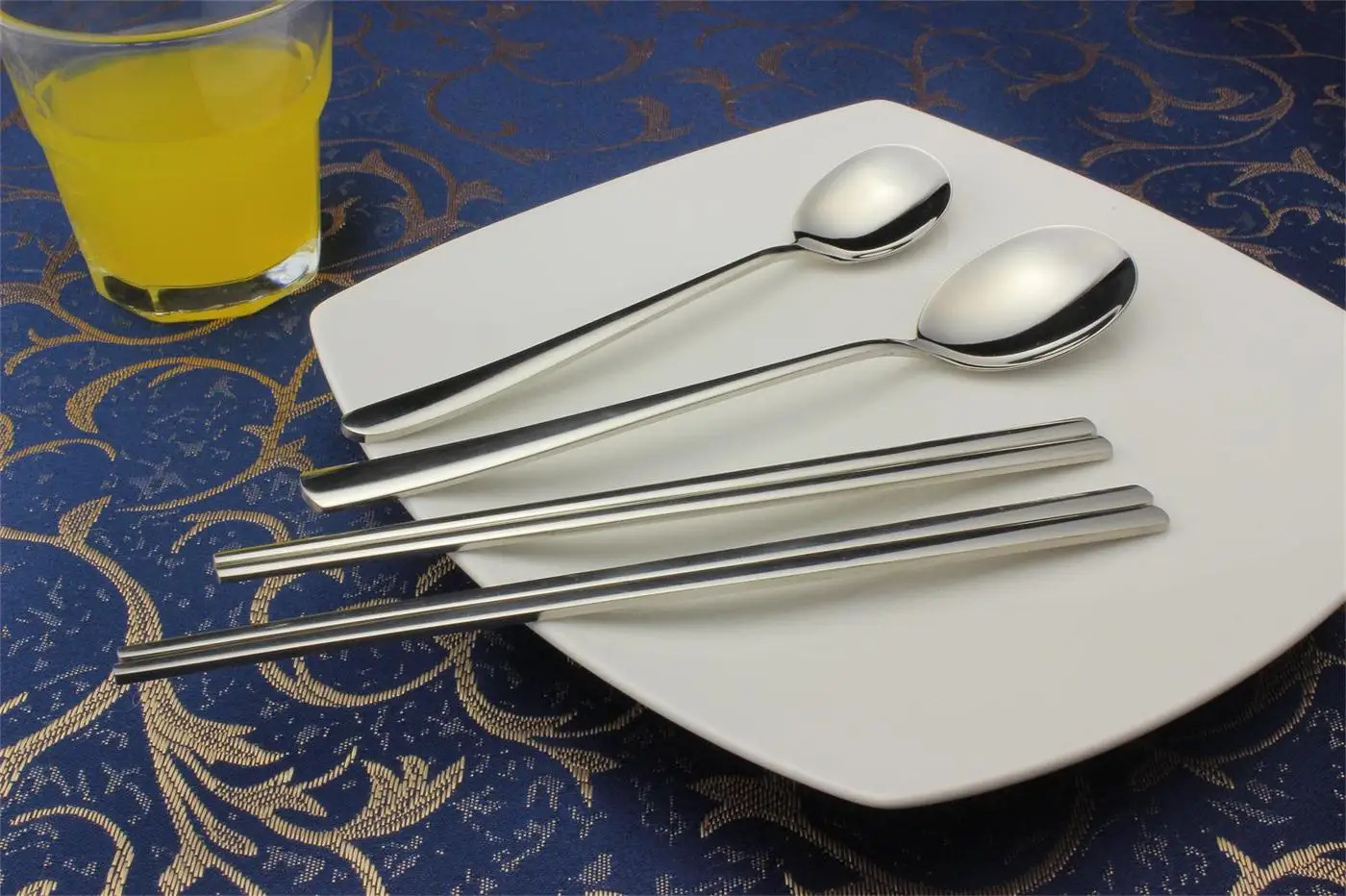 Korean style soup spoon reusable portable  fork chopstick metal stainless steel reusable wedding cutlery set