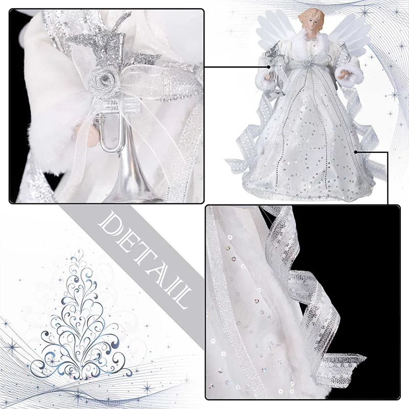 EAGLEGIFTS 20+ year Experience Premium Color Change White Wings Silver Angel Christmas Tree Topper Ornament