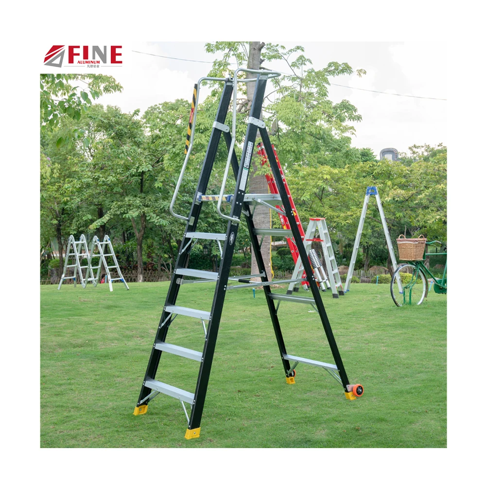Electrician Frp Insulation Movable Warehouse Platform Fiberglass Ladder