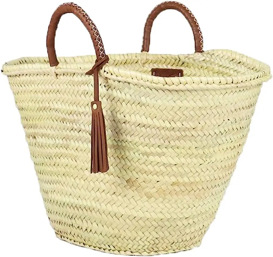 Delicate handmade moroccan wicker basket golden  wicker basket with built-in handles wholesale