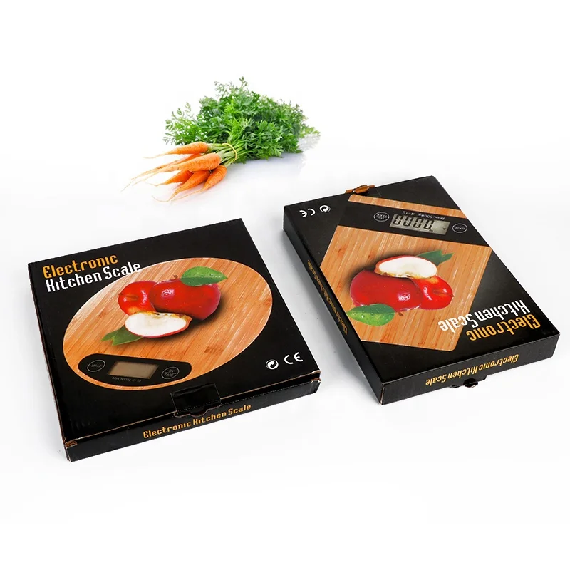 Portable Round Bamboo and Wood Kitchen Baking Scale Home LED Display Digital Food Scale