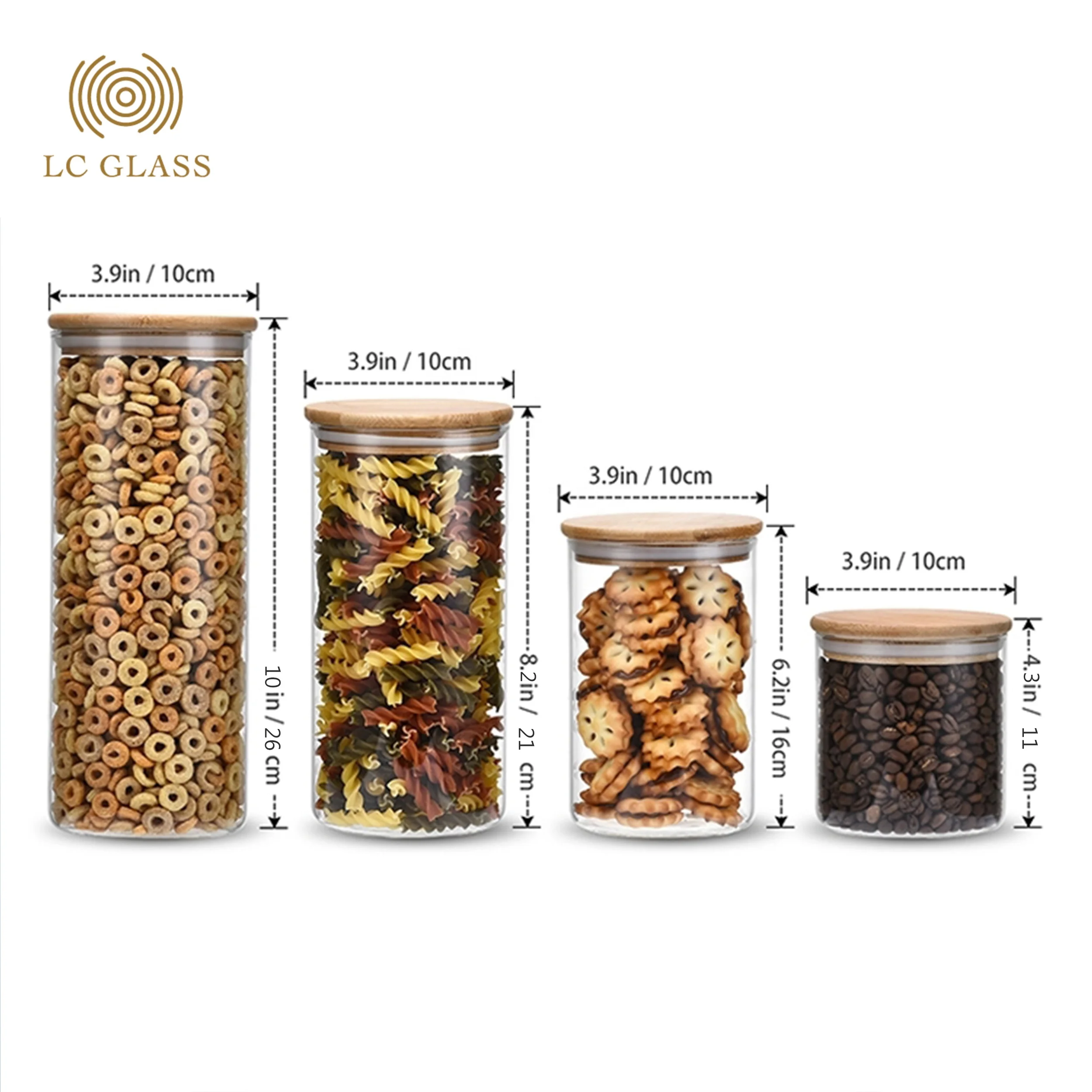 High borosilicate jars glass storage with bamboo lid Customizable size glass storage tank