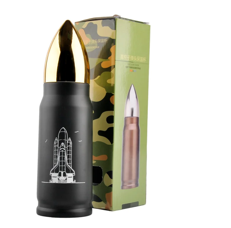 Double wall stainless steel vacuum insulated travel bullet mug shaped water rocket bottle bullet tumbler