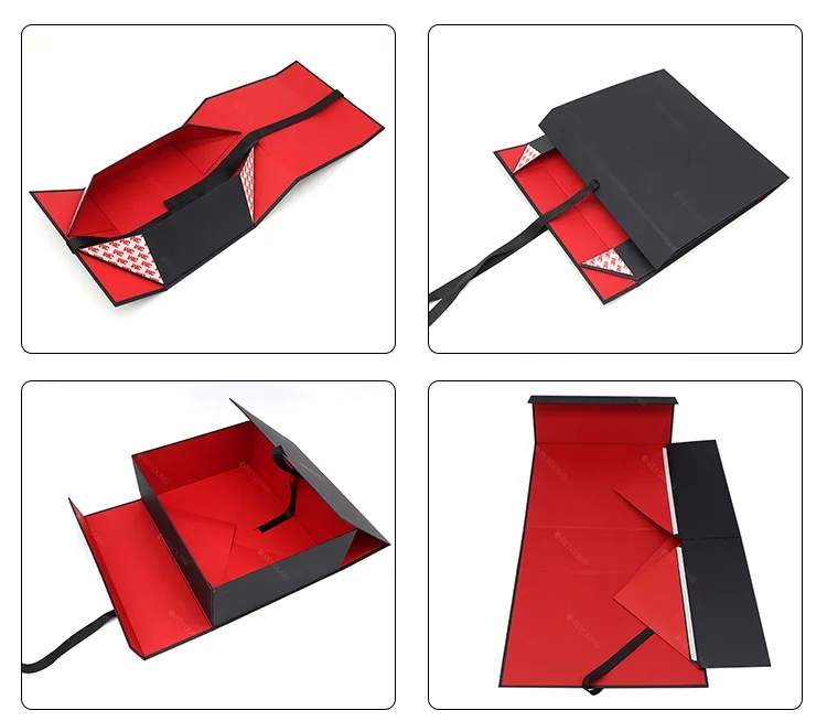 Custom Luxury Black Paper Magnet Foldable Folding Magnetic Gift Box Garment Apparel Clothing Packaging Bags Box With Ribbon