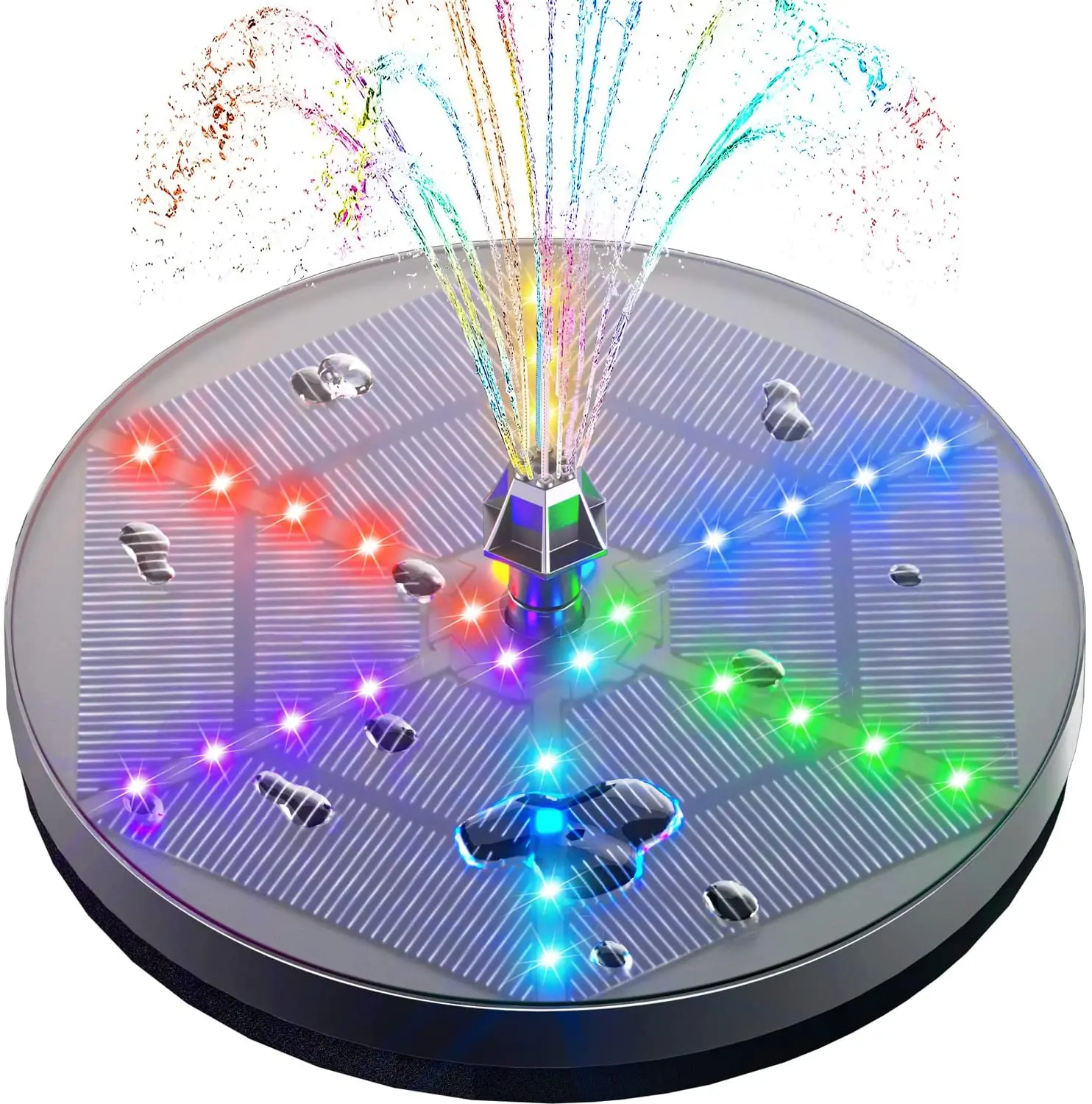 Floating Solar Pool Water Fountain Colorful Lights 7 Spray Nozzles Night Water Show Garden Waterfall Solar Powered Fountain