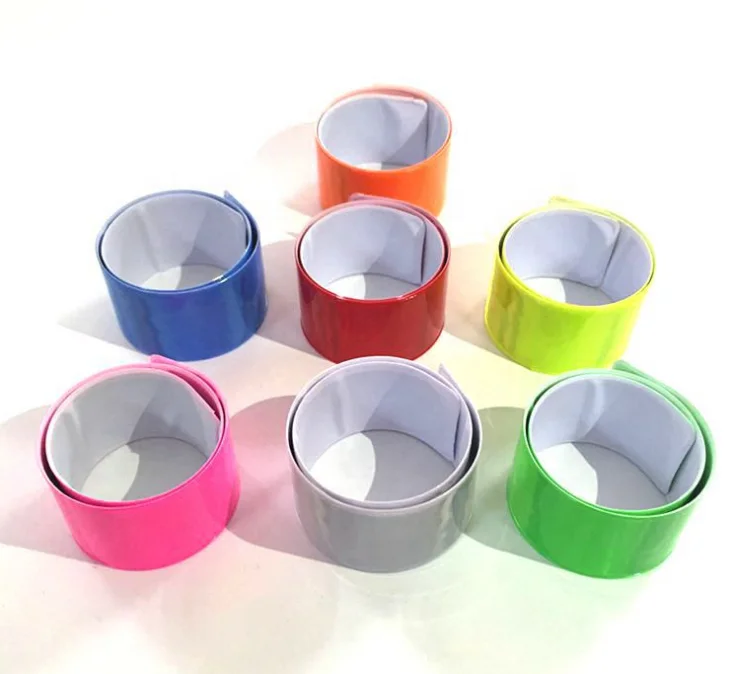 glow in dark high visibility pvc slap wristband with logo Highly Reflective Wearable Wrist/Ankle Bands Snap Safety Armbands