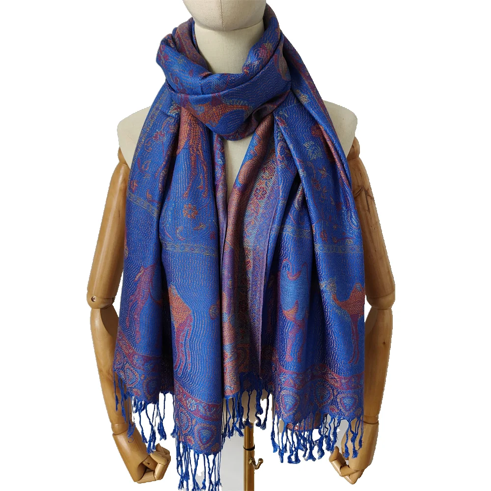 Custom Soft Silky Reversible Camel  Pashmina Shawl Wrap Animal Scarf With Fringes