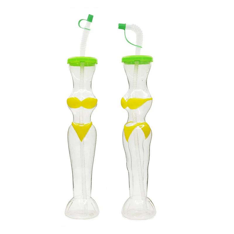 Wholesale PET plastic bikini beer yard glass drinking yard cup bpa with straw and lids