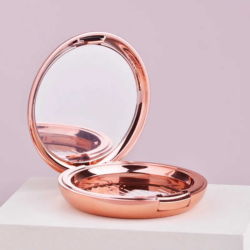 59mm Rose Gold Empty Cosmetic Face Makeup Box Packaging Plastic Pressed Powder Compact Case with Mirror