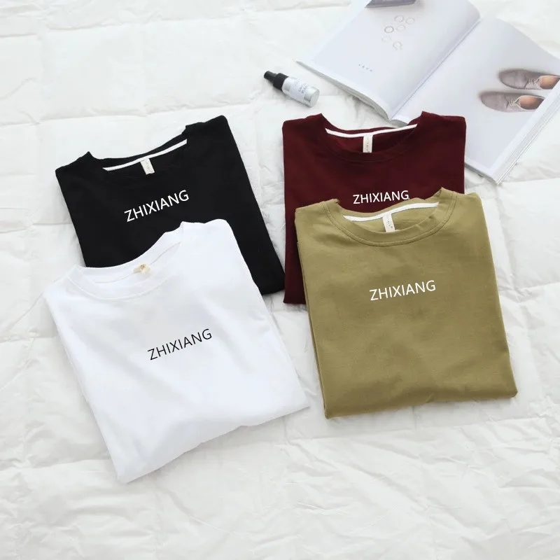 print cotton long sleeve loose high quality fashion t shirt tshirt oversize white t shirt free size for spring clothes women