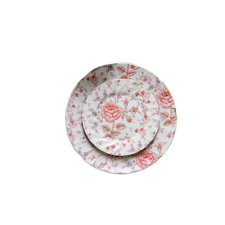 Promotion British Red Rose Pattern Dinner Set Discount Ceramic Dinner Plate