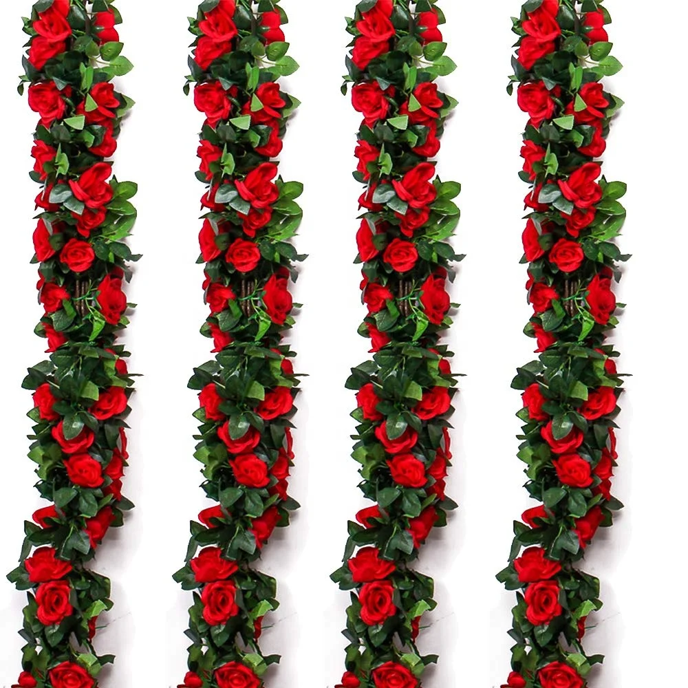 Wholesale Romantic Silk Red Rose Dried Modern Artificial Flowers Garland Preserved Home Wedding Decoration Artificial Flowers