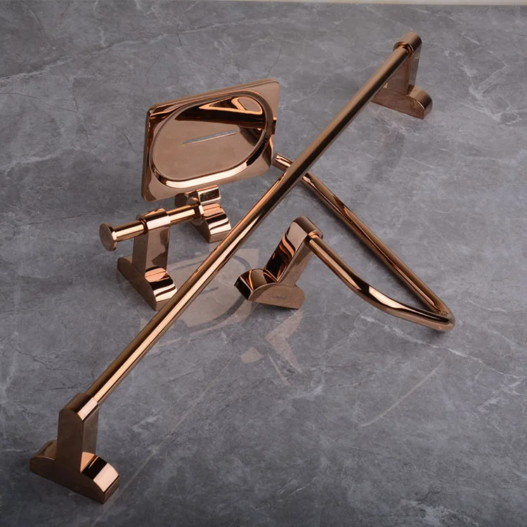 Luxury bathroom rose gold towel rail holder set