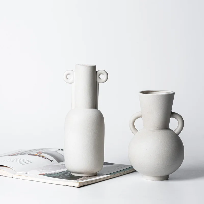 Wholesale durable round double-eared potbelly modern ceramic floor floral vase