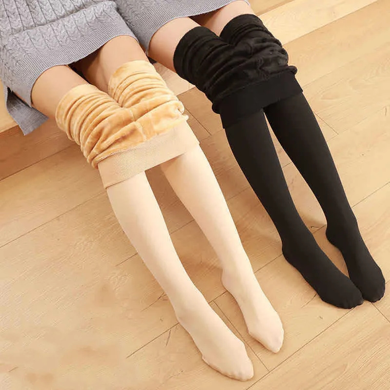 Leggings female pantyhose wear spring and winter plus velvet large size silk stockings flesh color bare leg artifact step
