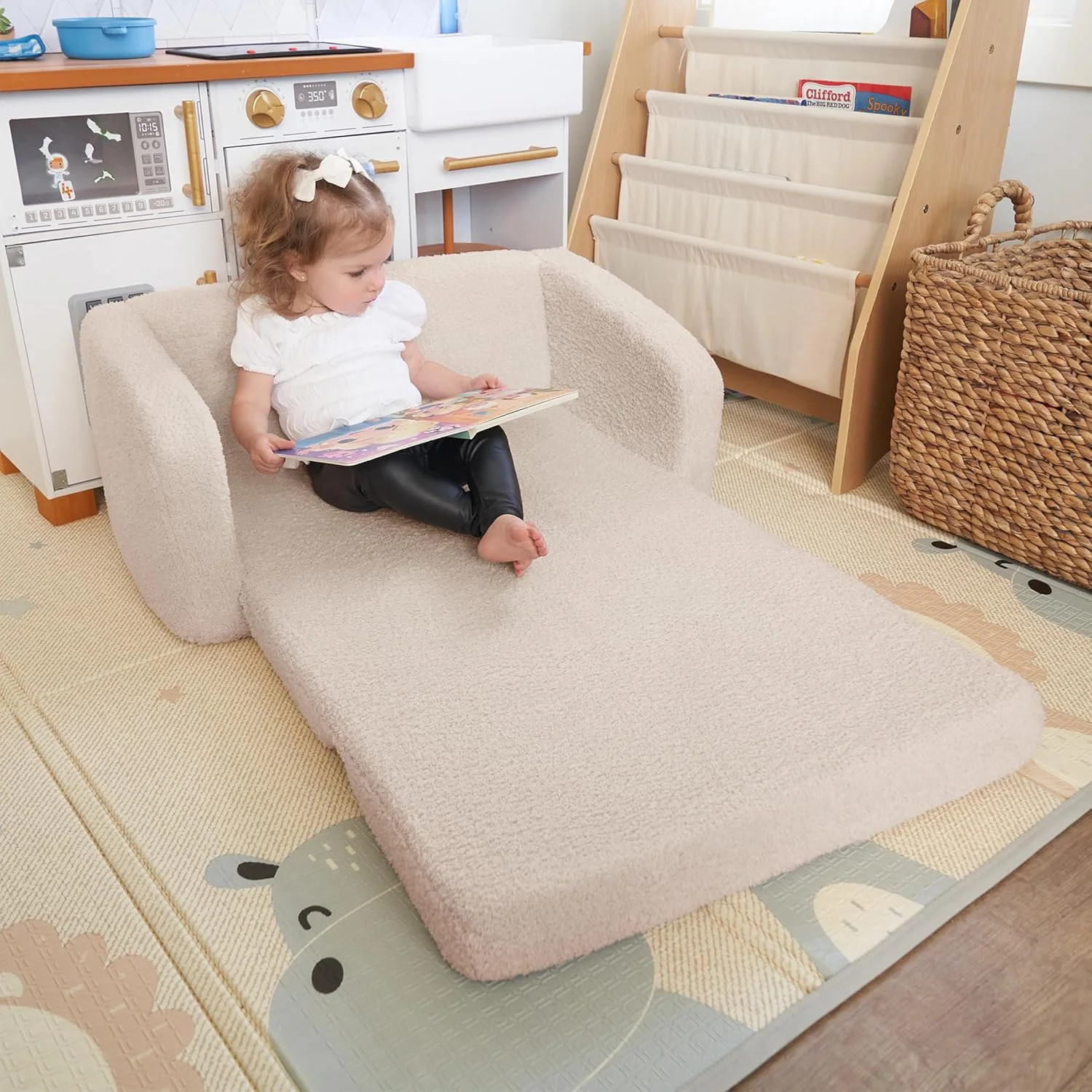 2-in-1 Sturdy Toddler Kid Sofa Couch and Baby Chair Easily Unfolds Into a Super Soft Lounger for Fun Play Time or Comfy Lounging