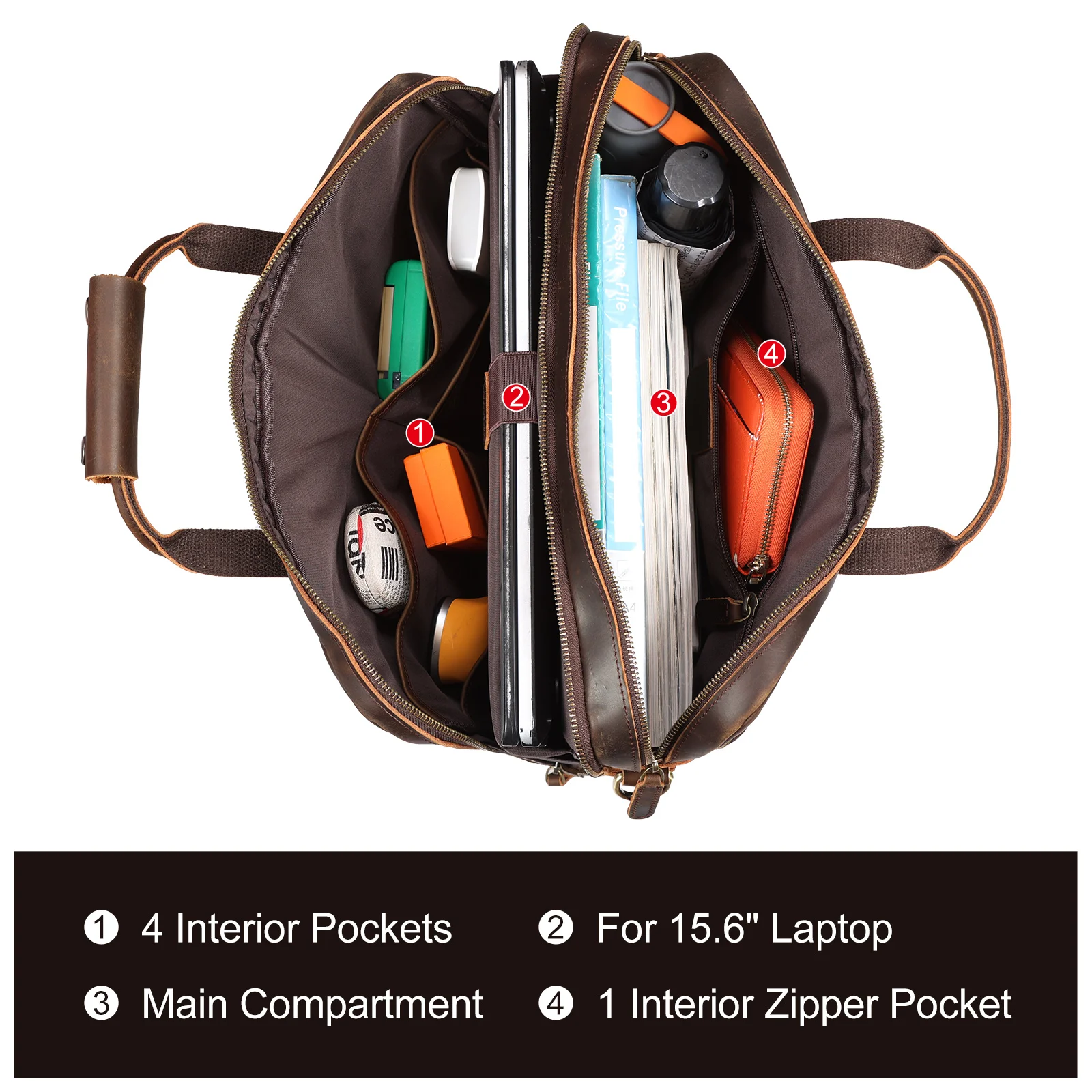 New Arrival 15.6  Inch Cow Leather Travel Briefcase Bag Vintage Retro Crazy Horse Leather Briefcase For Men