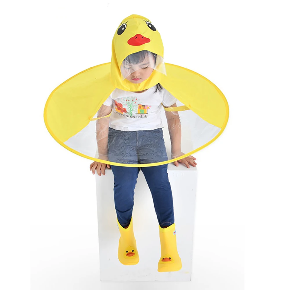 
Kids Cute Ufo Rain Coat Children Creative Umbrella Hat Magical Hands Free Raincoat Cute Duck Rain Gear 