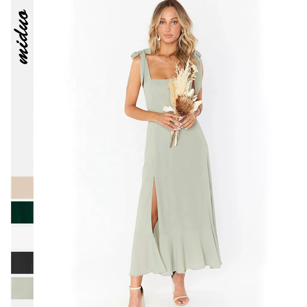 Women Sexy Side Slit Bandage Sashes Flouncing Hem Maxi For Wedding Party Ladies Dinner Cocktail Long Bridesmaid Dresses