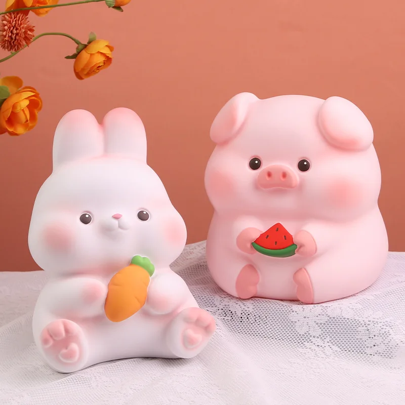 Customized colorful plastic shaped white rabbit bank sale price pvc baby coin money box resin saving banks toy for kids