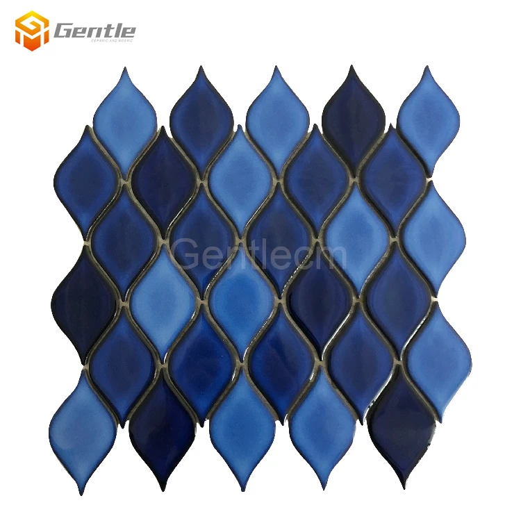 
luxury bathroom ceramic mosaic wall tiles blue glazed ceramic leaf shape mosaic tile for bathroom 