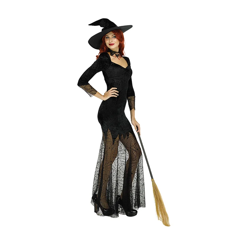
Custom Made Halloween Black Witch Woman Costume With Hat 