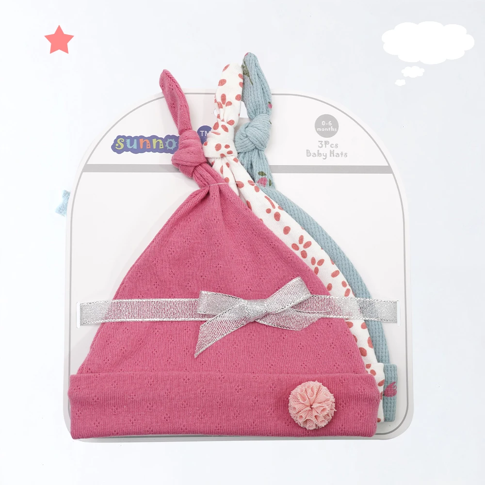 wholesale Newborn Boy and Girl Beanie   Printed Infant  100% Cotton Hats Toddler Bonnet Caps Knit Knotted Baby Hat