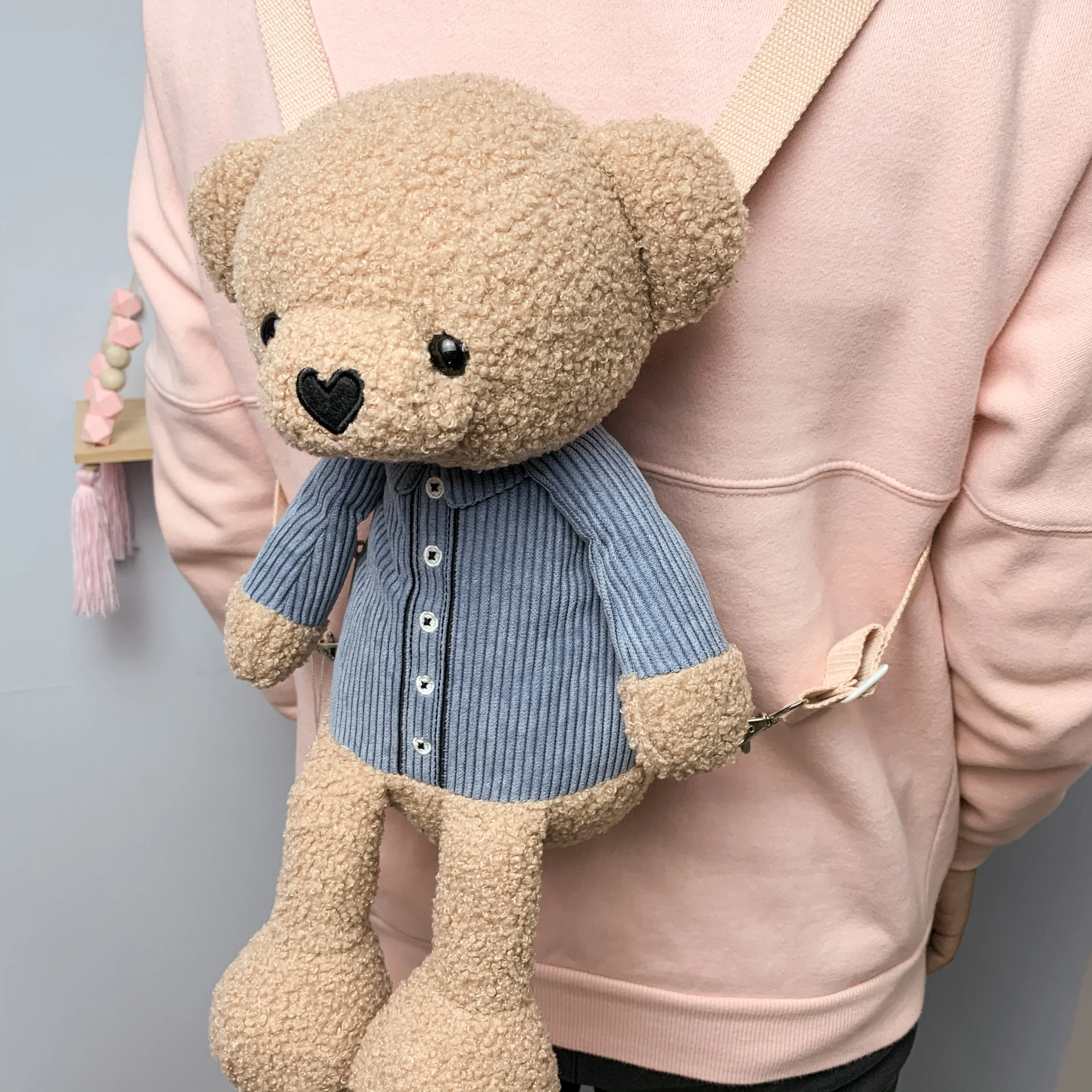 
Cute cartoon teddy bear stuffed plush toy animal carrying backpack bag 
