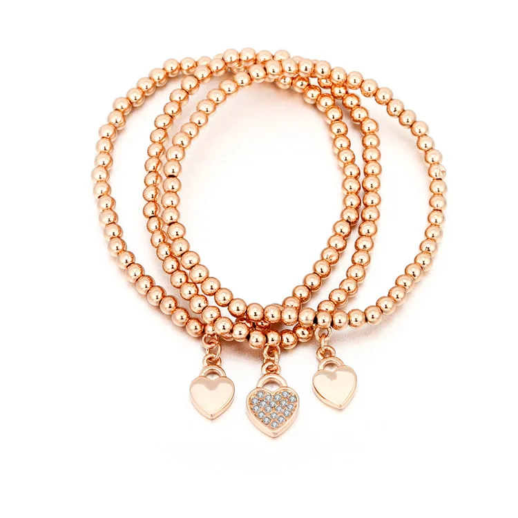 3pcs Set Beautiful Excellent Love Heart Pendant Bracelet Girl Bracelet Mom Beads Bracelets