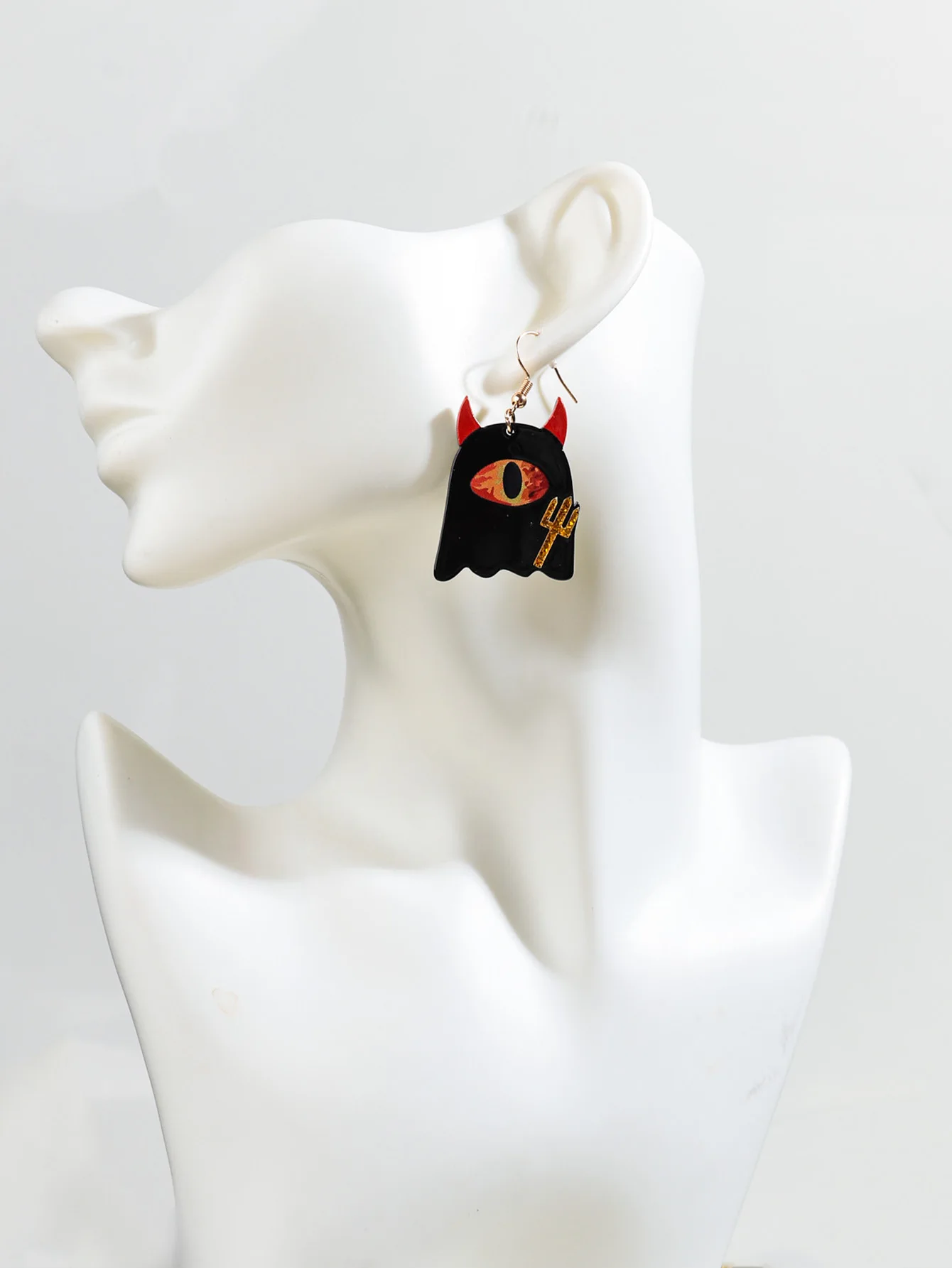 Creative Ghost Halloween Party Jewelry Black One-eyed Demon Gold Glitter Fork Cute Spooky Acrylic Drop Earrings for Girls Women