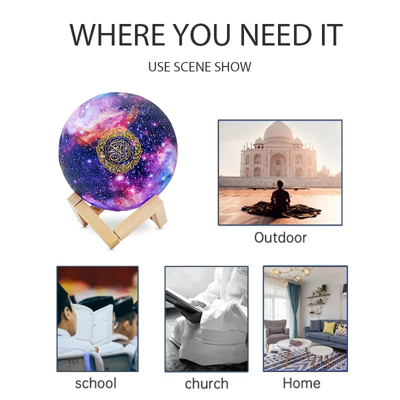 Hot Selling Muslim 8GB Wireless USB Bluetooth Control LED Night Light Coloured Moon Lamp Quran Speaker