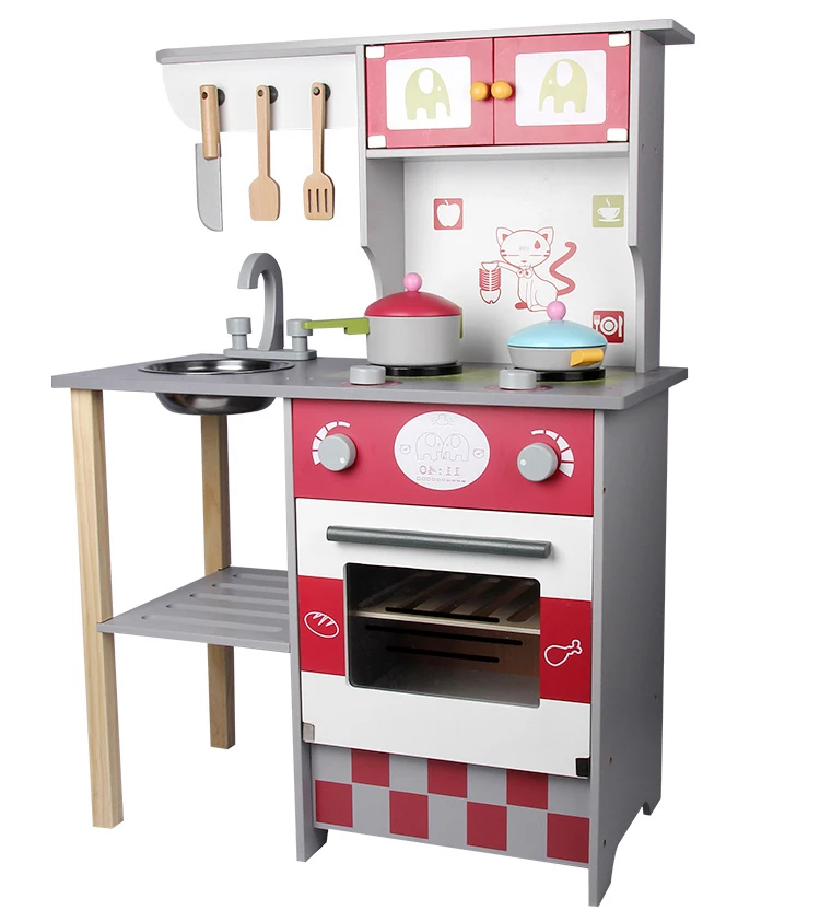 Hot Selling Pretend Play Simulation Kitchen Wooden Home Furniture Toys Wooden Kitchen Toy Set