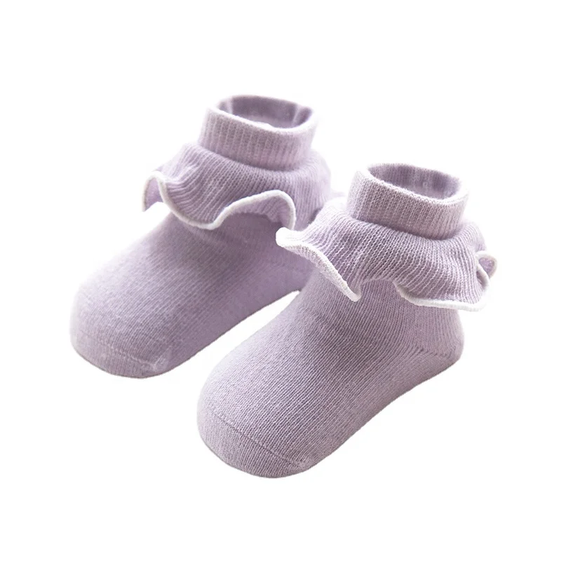 AJ 18327 Infant Toddler Baby purple Frilly Lace Trim Socks