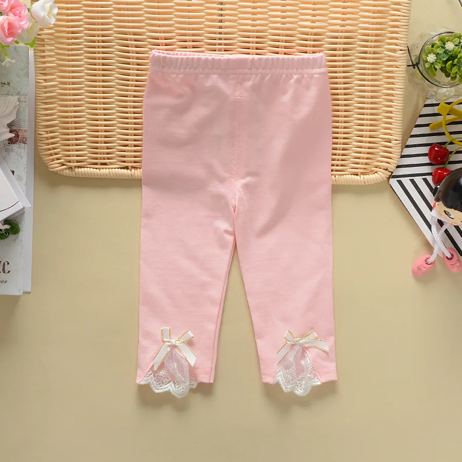 Леггинсы для девочек весна-лето кружевные укороченные брюки с бантом