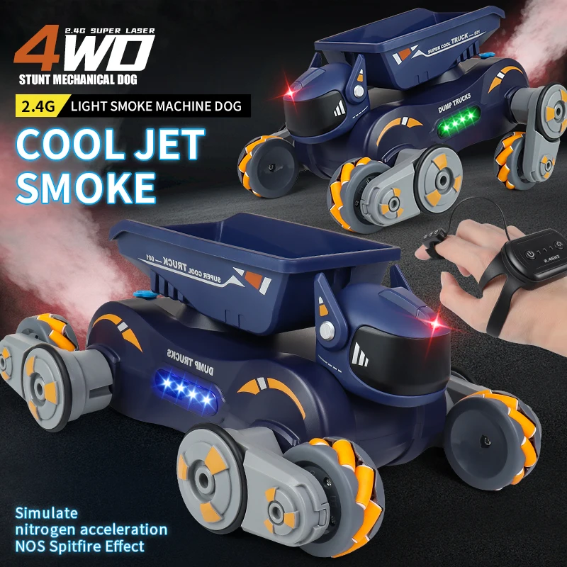 simulated nitrogen acceleration NOS spitfire effect multidirection walking music lights spray 2.4G  stunt mechanical dog