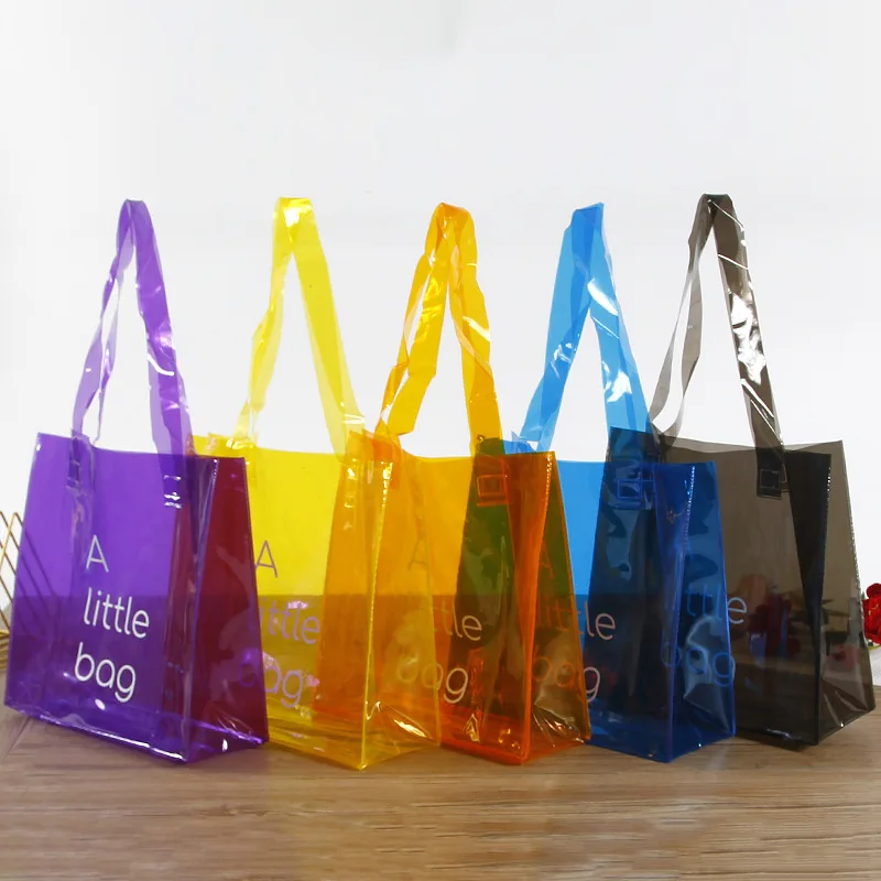 Wholesale Customized Jelly Colors Clear Tote Bags Transparent Plastic Gifts Pvc Shopping Tote Bag for Promotion Advertising
