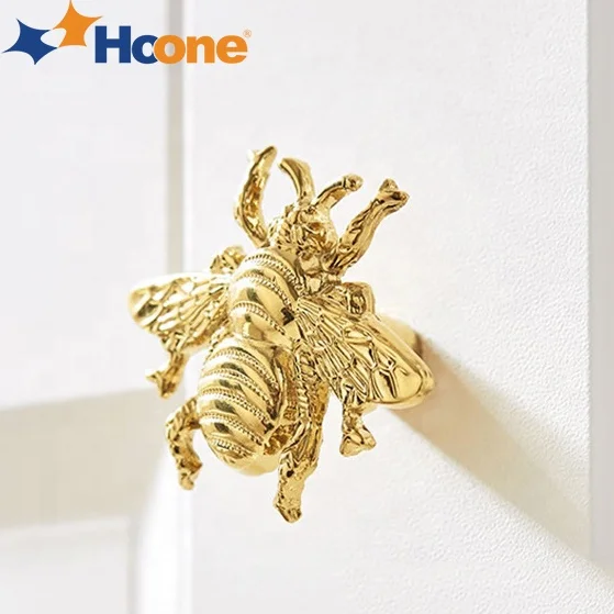 Hoone Furniture Hardware Brass Dresser Cupboard Pulls Retro Drawer Kitchen Cabinet Silver Gold Bee Handle Knobs