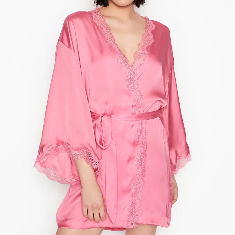 Solid color  Satin Silk Pajamas Women Sleepwear two sets Silk robe  For Ladies